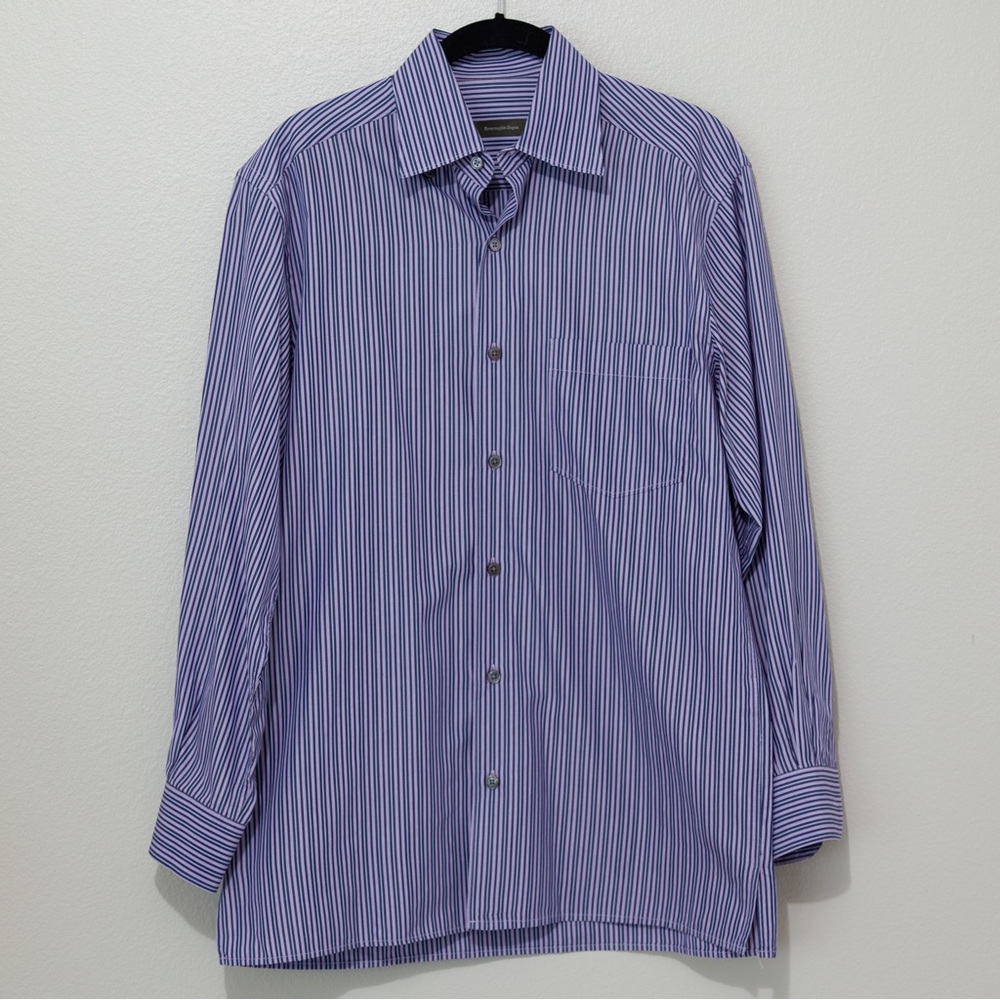 Ermenegildo Zegna Men's Purple with Blue Striped Button Down Shirt Size Small